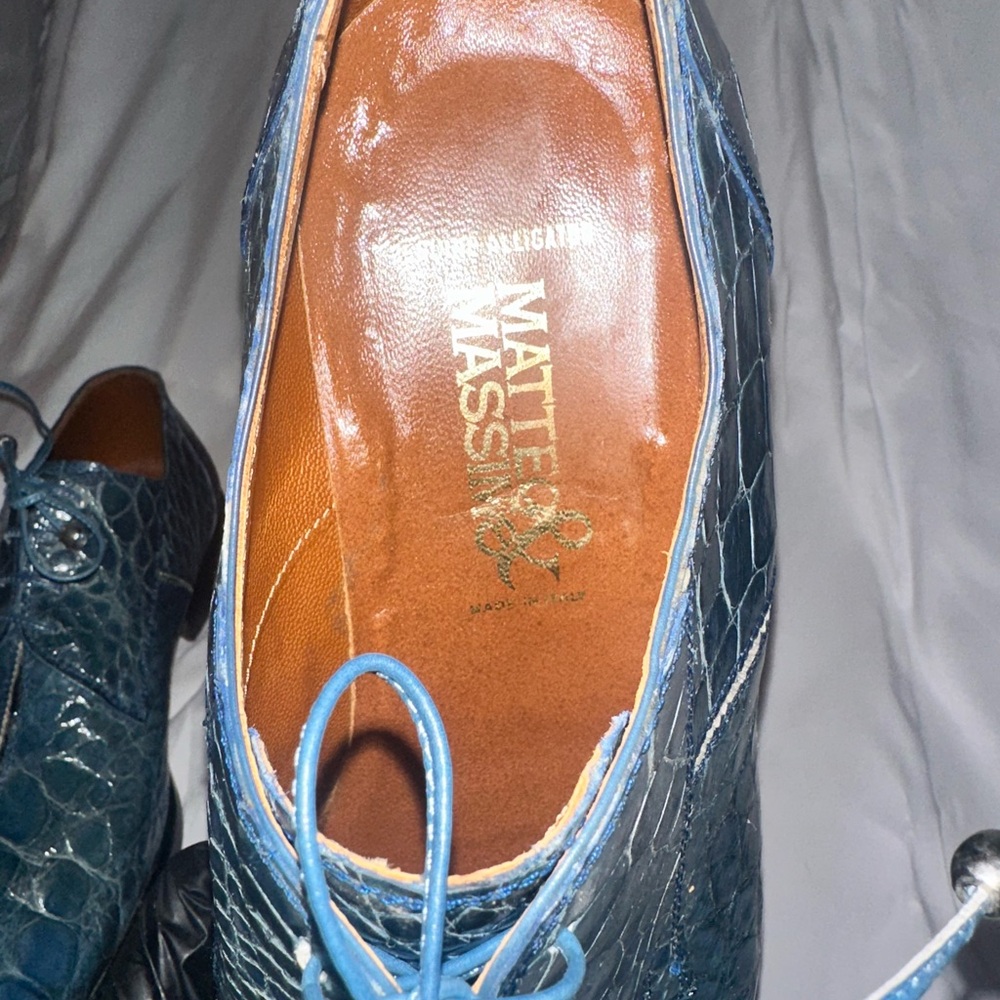 Vintage Matteo & Massim Men's Blue Genuine Crocodile Shoes size 10 with belt 40 - Picture 7 of 15